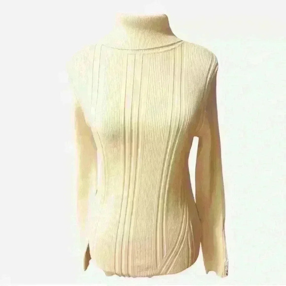 White House Black Market Ecru Ribbed Turtleneck Size Large - Picture 1 of 8